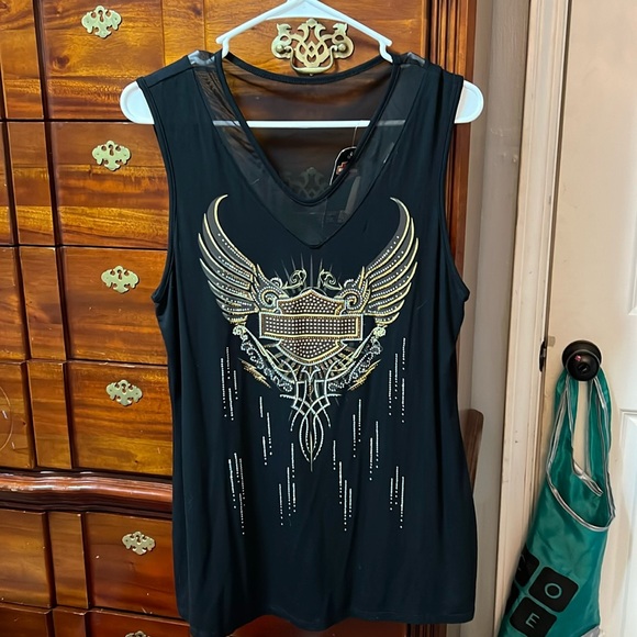 Rhinestone Harley Davidson Tank with sheet back - Picture 1 of 7